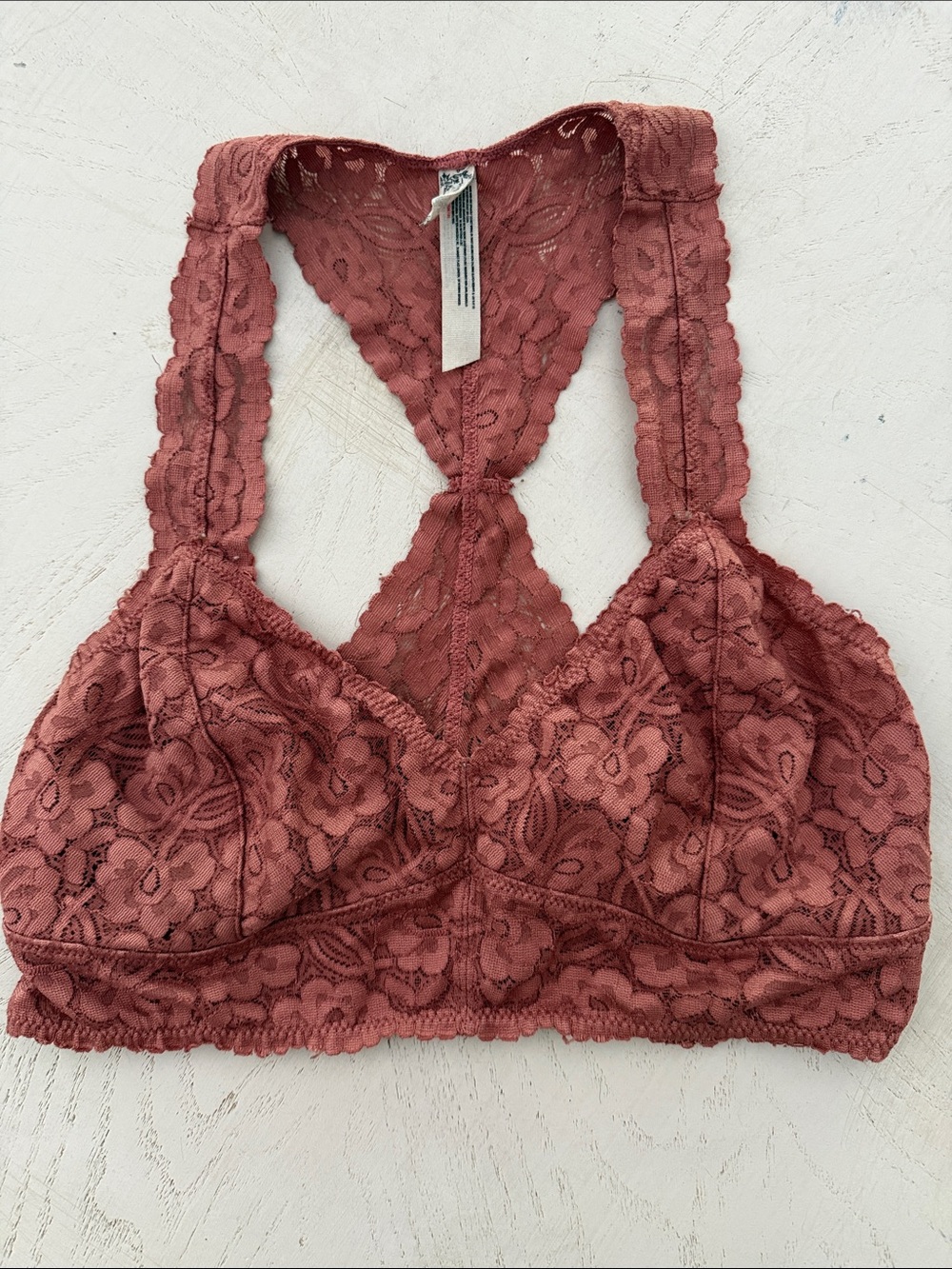 Free People Intimately Free Floral Lace Racerback Bralette Dusty Rose Sz M